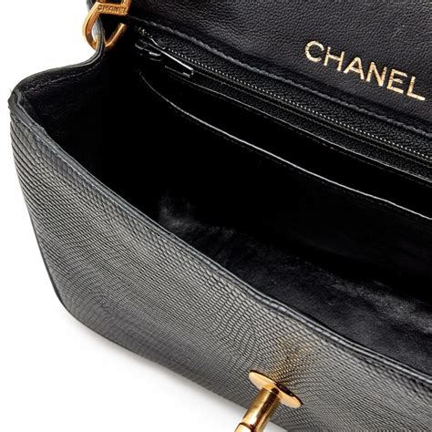 Chanel Black Lizard Mini Square Classic Flap Gold Hardware, 